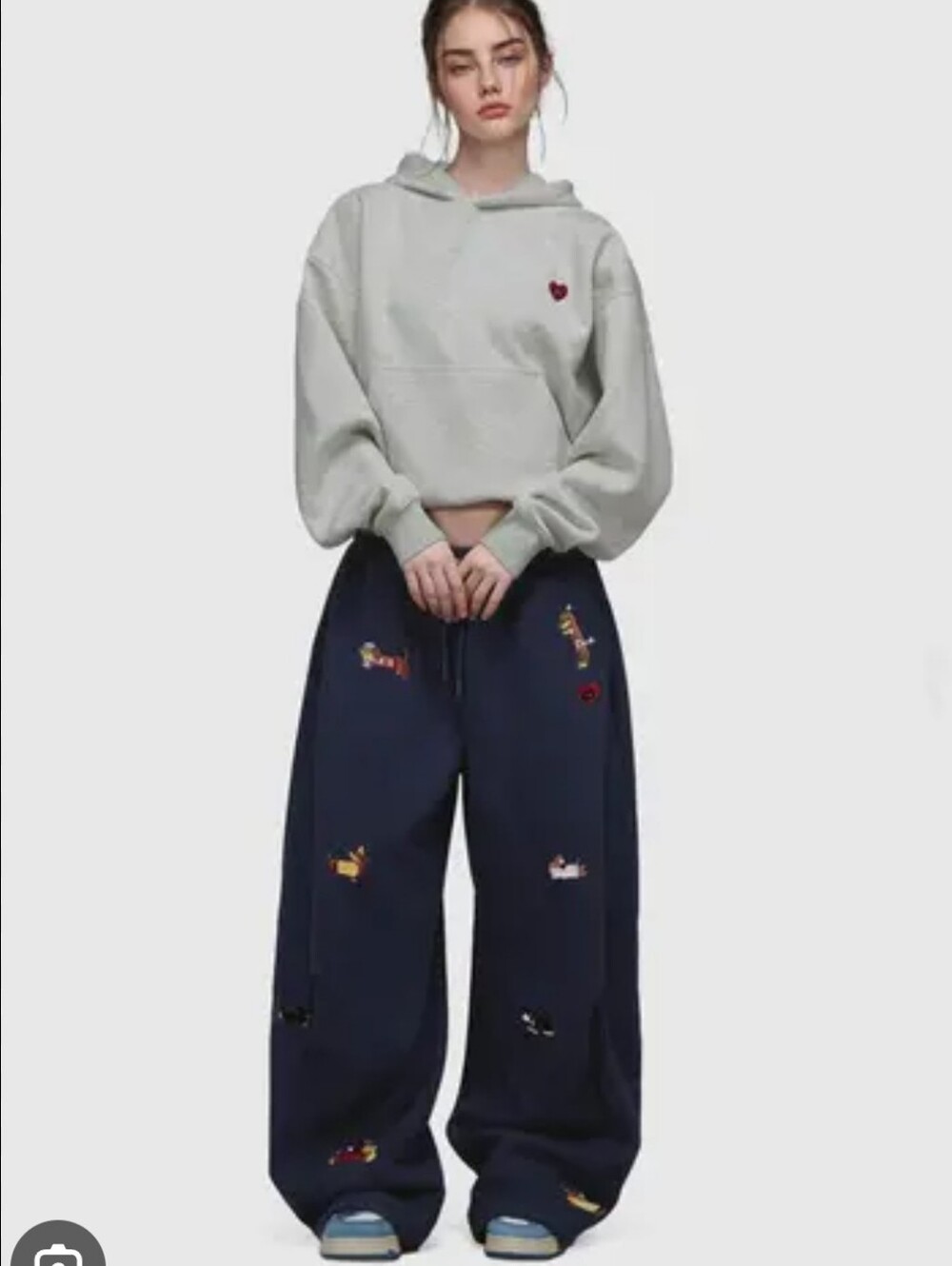 Aelfric Eden Embroidered Dog Baggy Barrel Curve Sweatpants XL Navy Cotton Blend